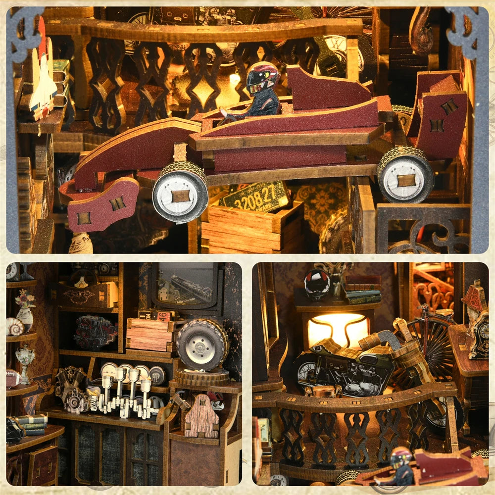 Book Nook Kit Classic Car F1 DIY Wooden Puzzle Bookshelf