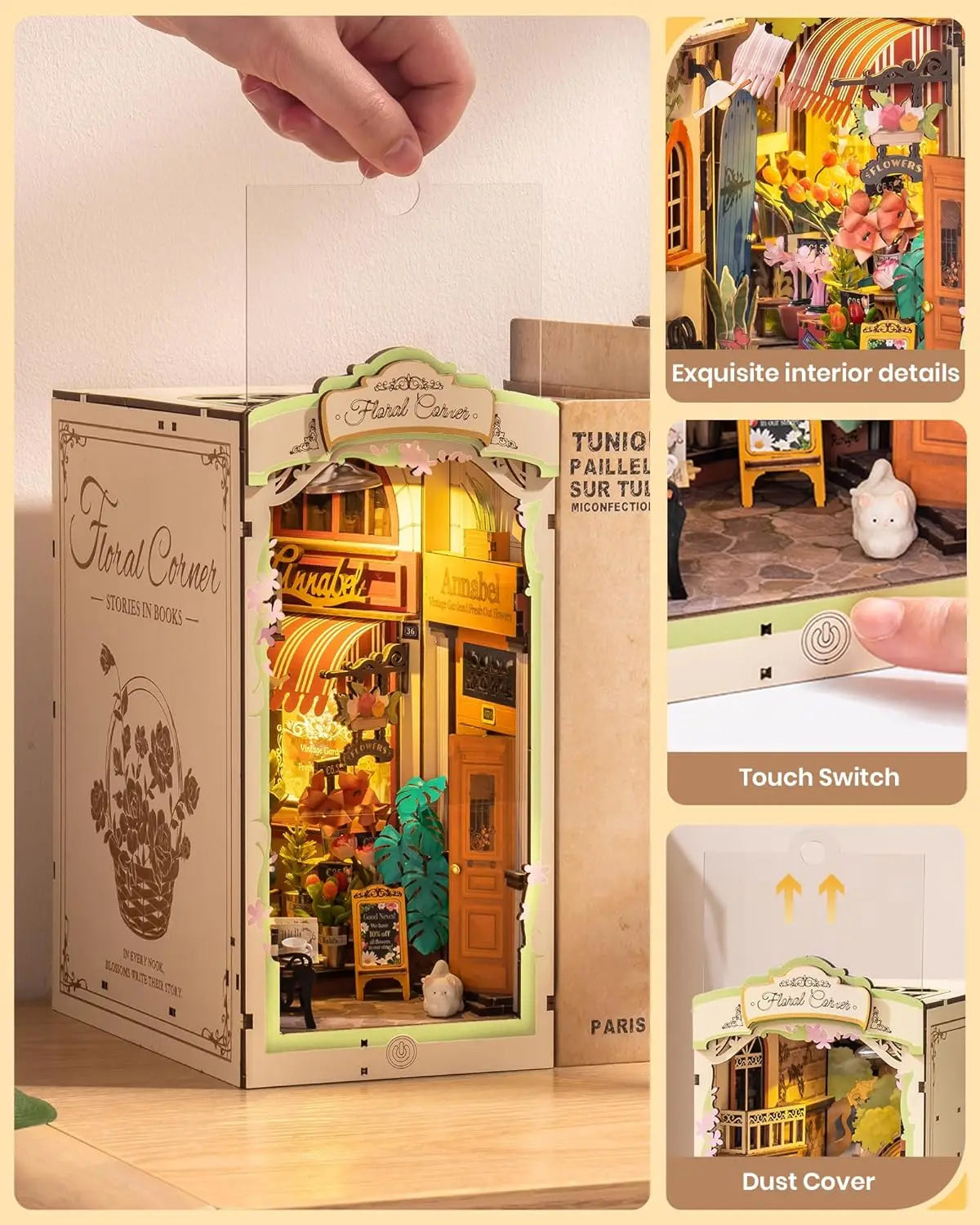 LED Lights Miniature 3D Wooden Puzzle Bookend Book Shelf Decoration Gifts for Adults
