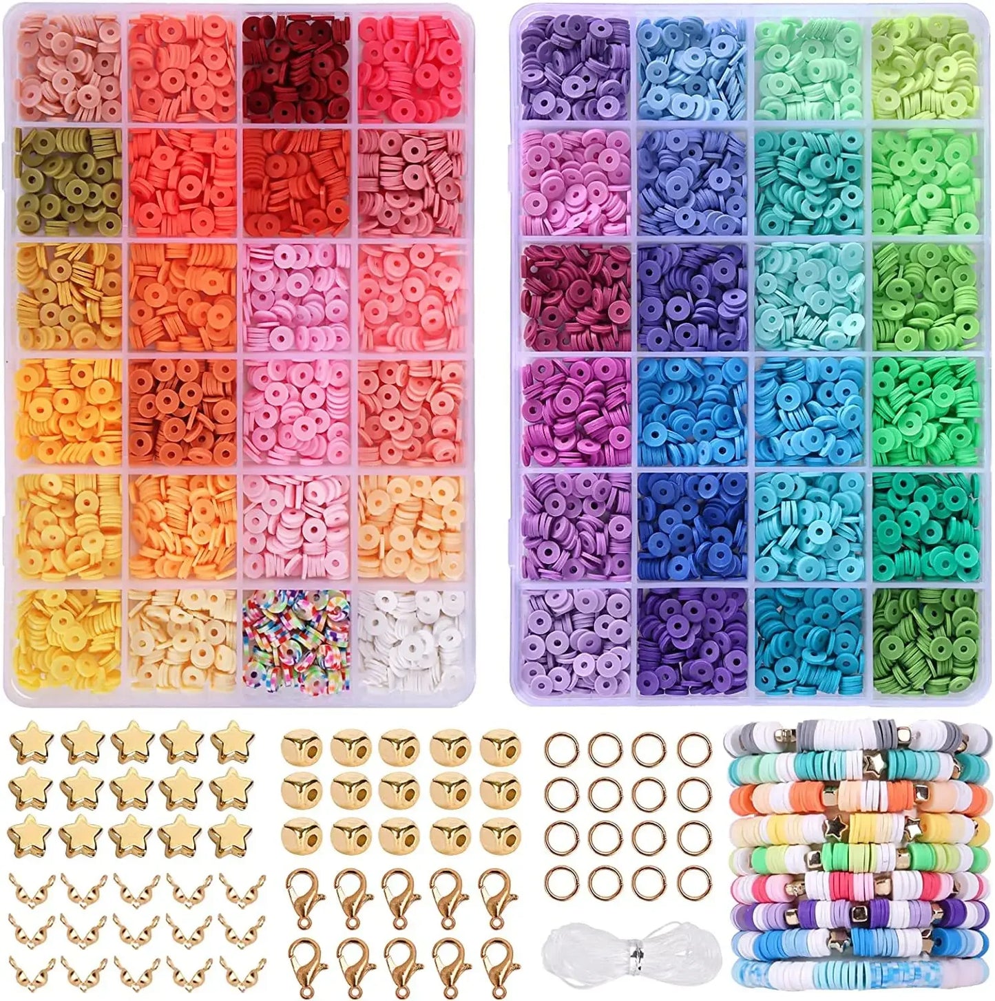 2 Box 24 Rainbow Color Clay Beads Bracelet Making Kit for Jewelry
