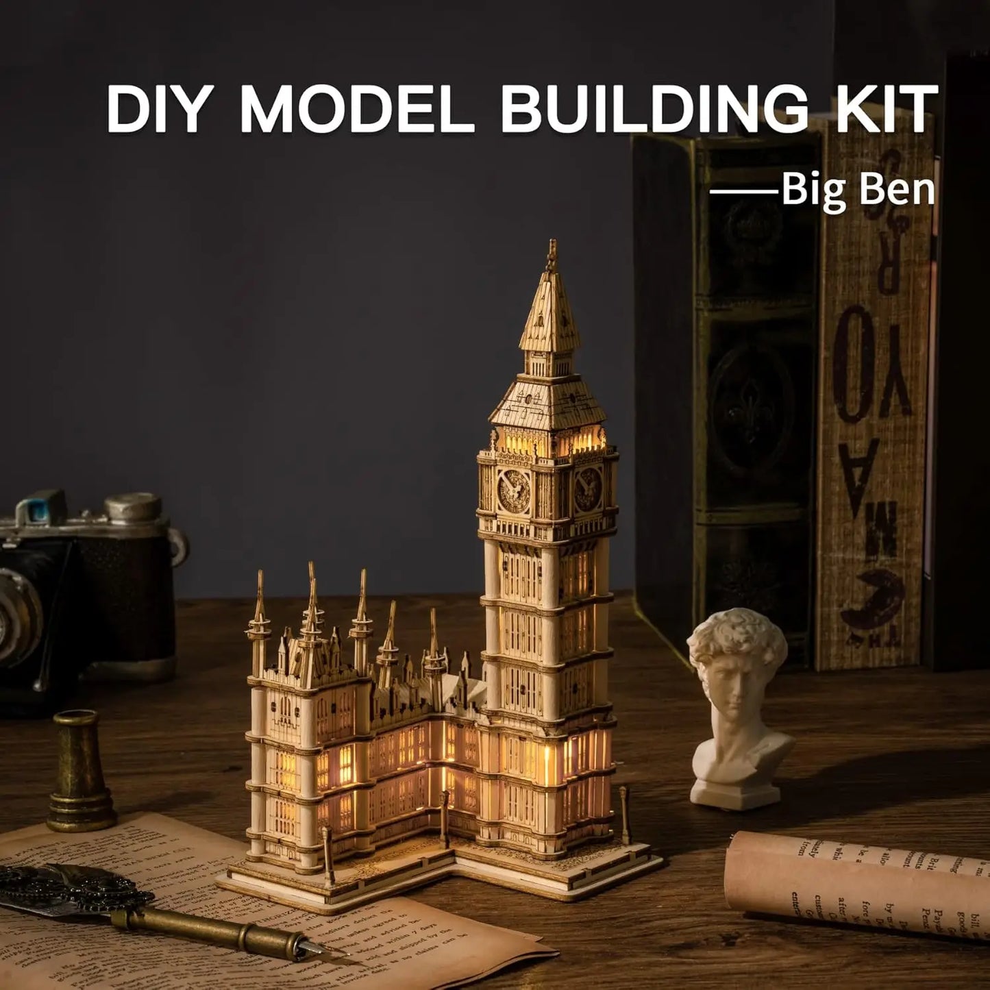 Big Ben kit 3D Puzzle Wooden DIY Construction Model Kit with LED Light for Adults Teens
