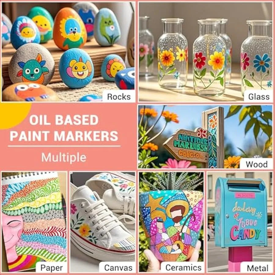 Permanent Oil Based Paint Markers: Fine Point Oil Paint Pen 12 Colors Fine Tip Waterproof