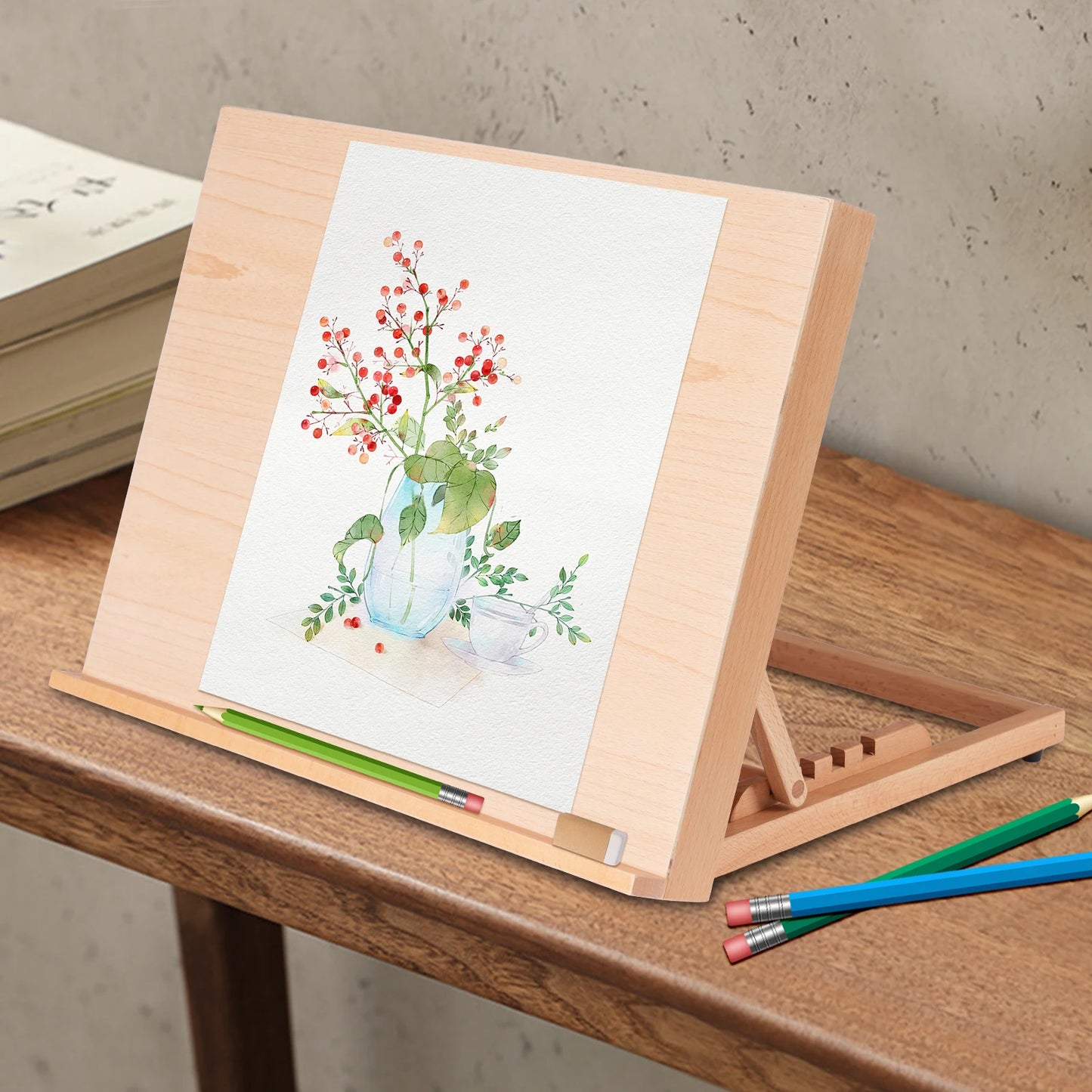 Wood Painting Board Stand, Foldable Art Easel with Stable Triangle Base Studio & Outdoor Sketching