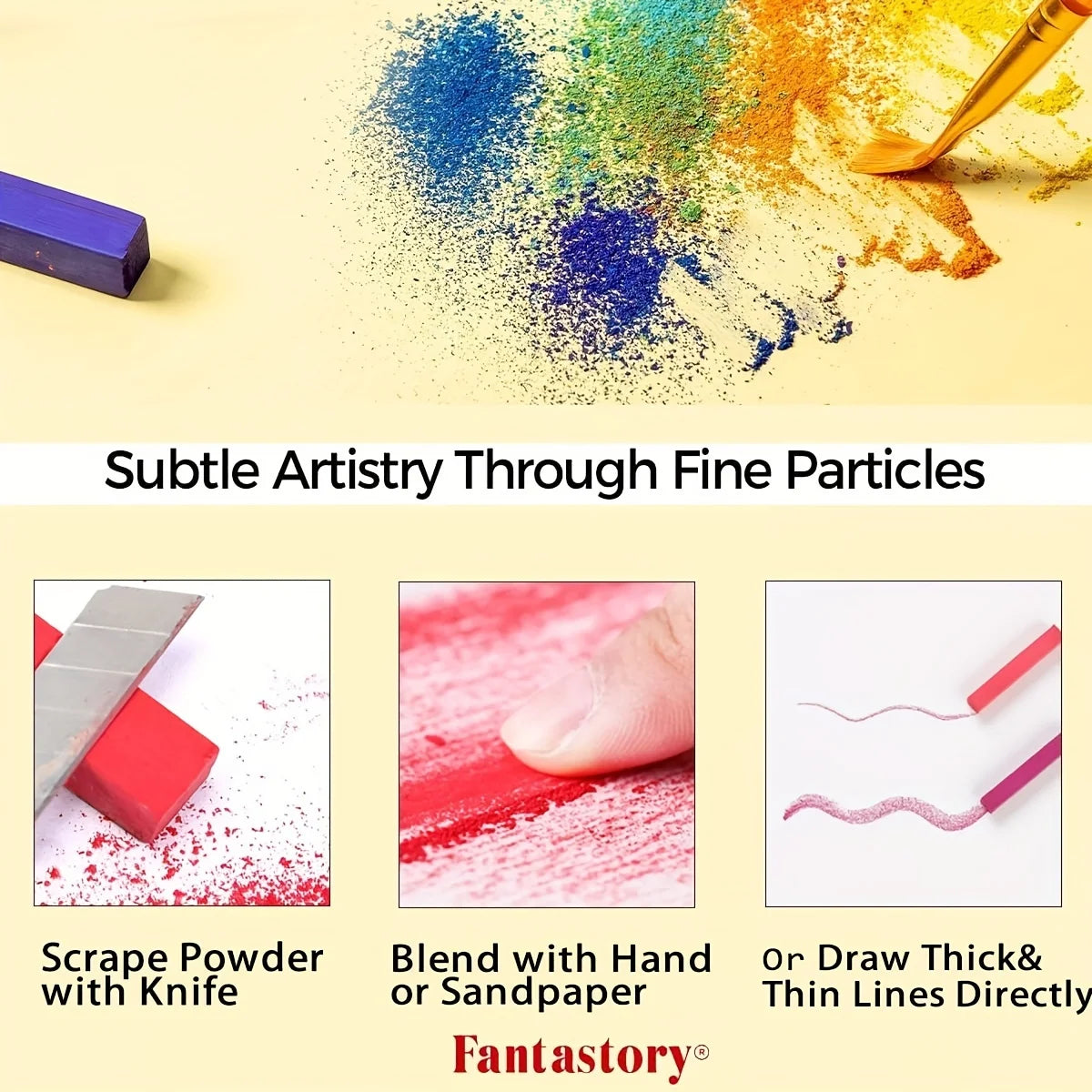 Fantastory 72 Colors Long Soft Chalk Pastels Set, Non-Toxic Soft Pastels for Artist