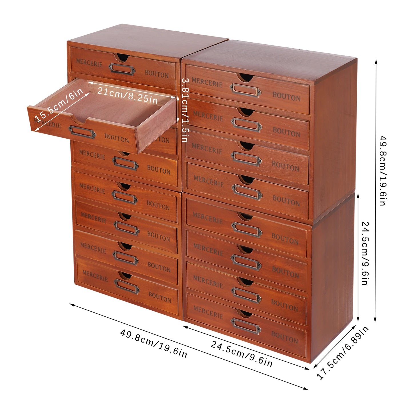 4Pcs Multi Drawer Storage Organizer with 16 Drawers, Vintage Wooden Desk