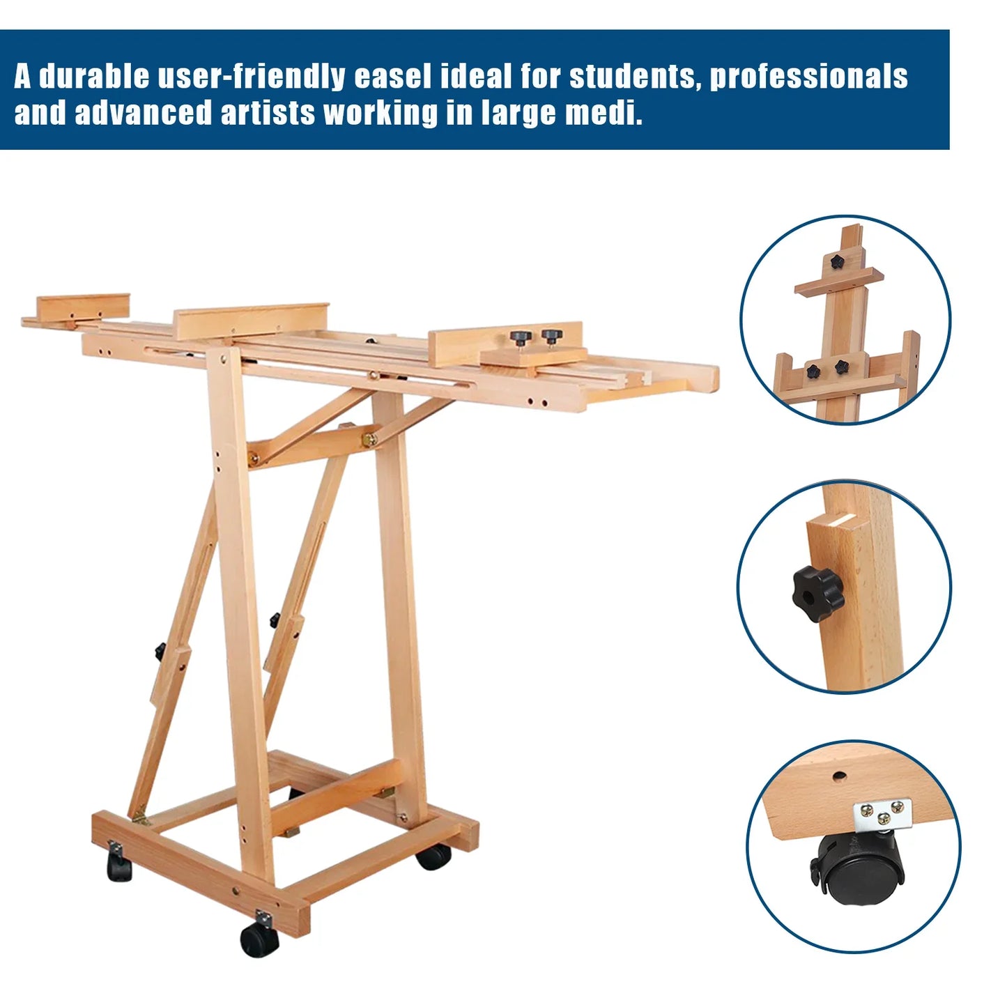 Floor Folding Sketch Easel Flat Standing Dual-Purpose, H-Frame Wood Painting Art Easel Standing