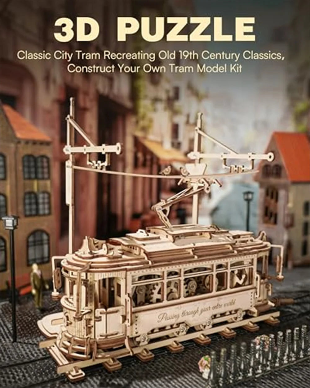 3D Wooden Puzzle Gear Drive Tram Mechanical Model Building Kit DIY