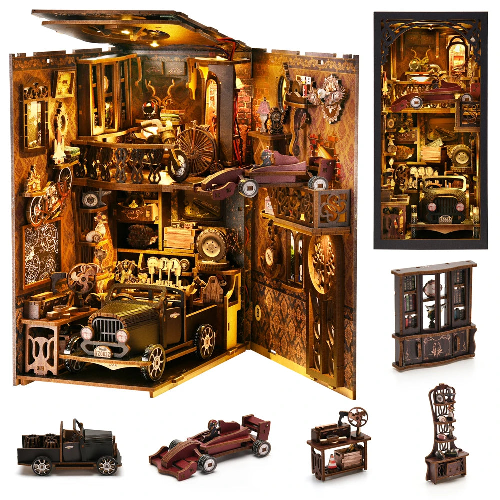 Book Nook Kit Classic Car F1 DIY Wooden Puzzle Bookshelf