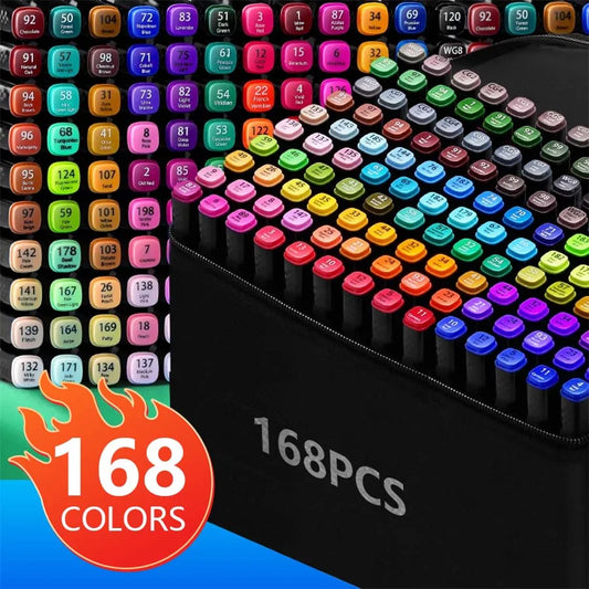 168 Color Double-Ended Alcohol Marker Pen, Permanent Color Development, Suitable for Painting, Sketching,