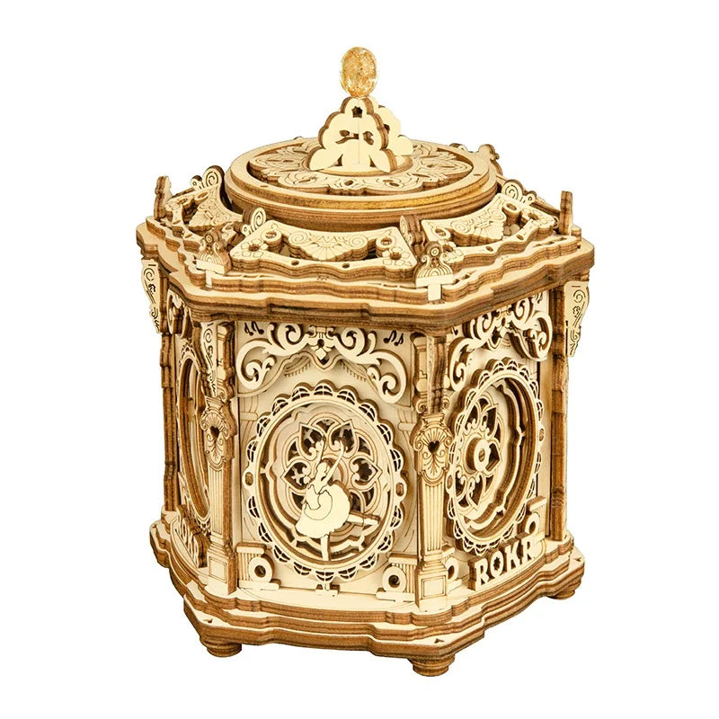 Robotime  84pcs Rotatable DIY 3D Starry Night Wooden Model Building Kit Block Assembly Music Box