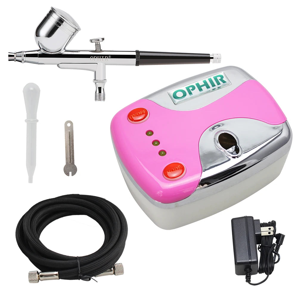 OPHIR Pro 0.3mm Dual Action Airbrush Kit with Compressor for Nail Art Makeup Body Paint