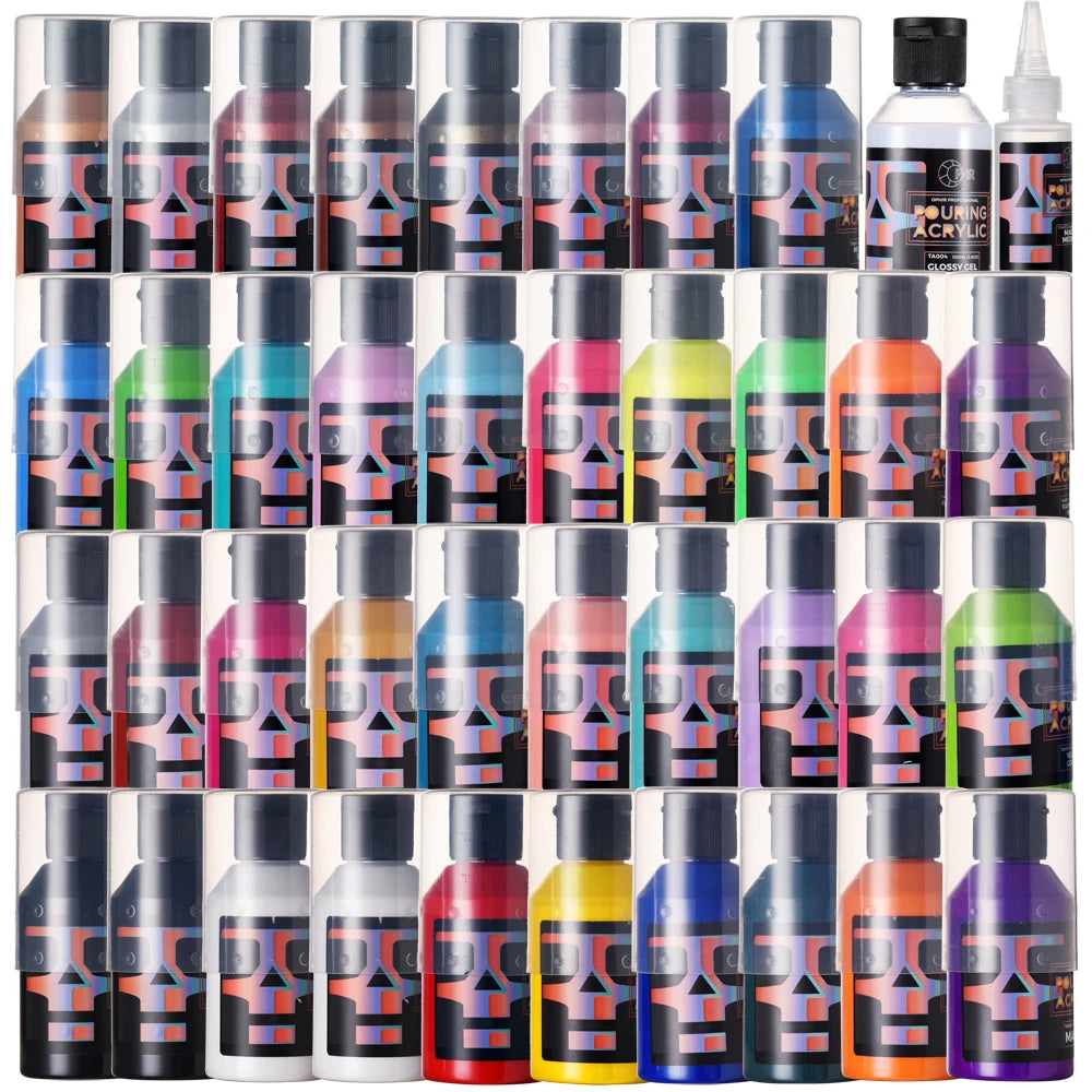 OPHIR 36-Color Pre-Mixed Acrylic Pouring Paint with Magic Medium & Varnish Water-Based 100ML/Bottle TA001