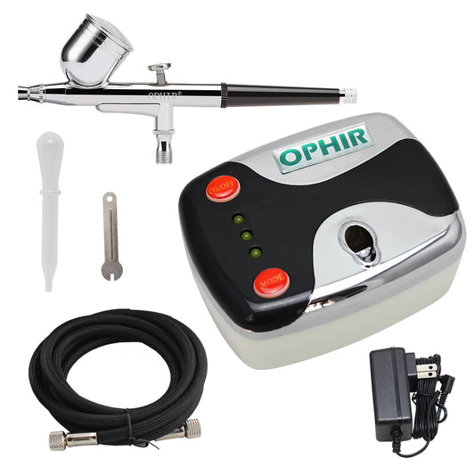 OPHIR Pro 0.3mm Dual Action Airbrush Kit with Compressor for Nail Art Makeup Body Paint