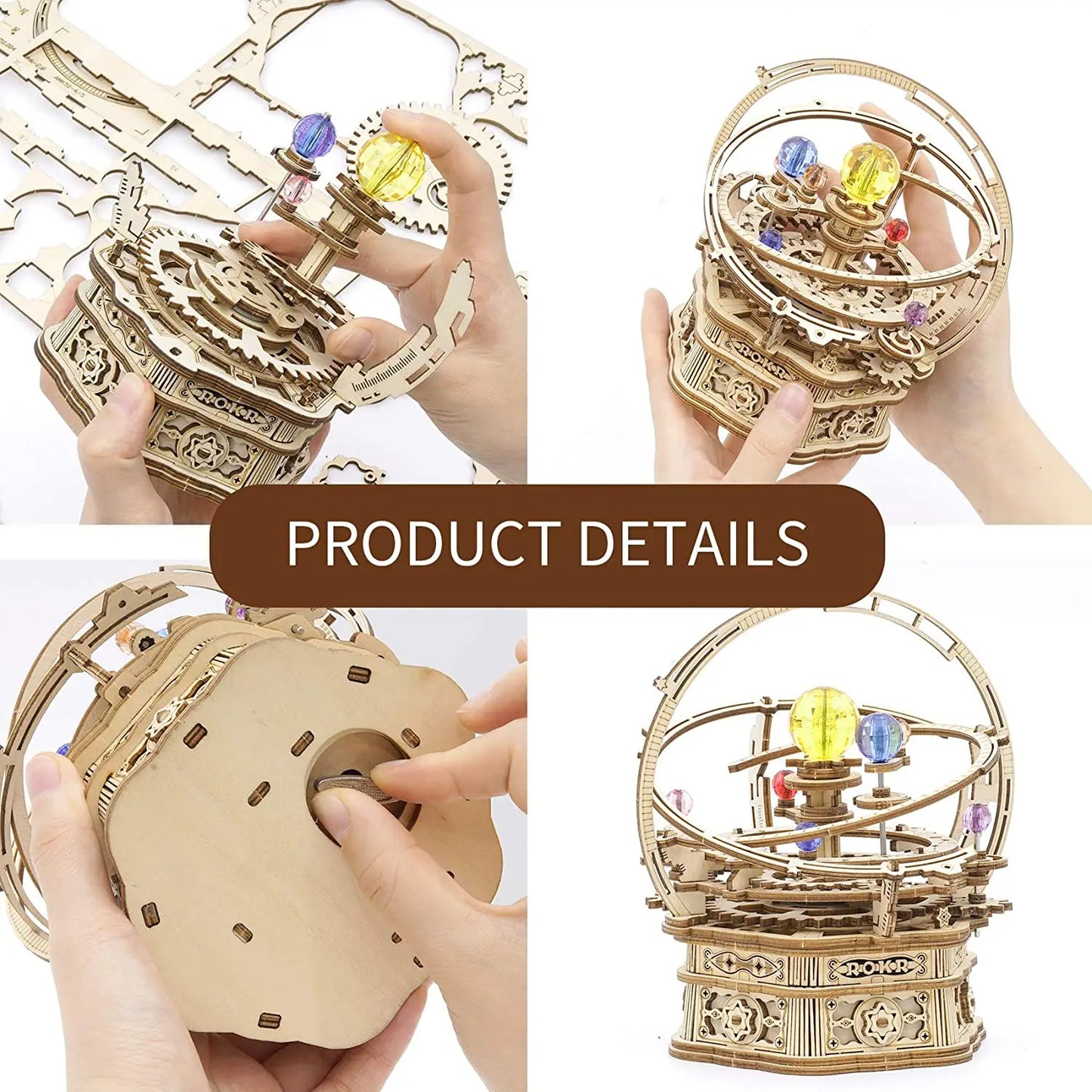Robotime  84pcs Rotatable DIY 3D Starry Night Wooden Model Building Kit Block Assembly Music Box