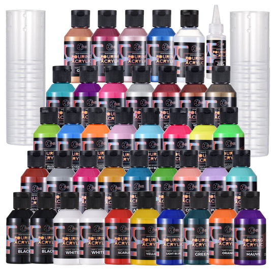 OPHIR 36-Color Pre-Mixed Acrylic Pouring Paint with Magic Medium & Varnish Water-Based 100ML/Bottle TA001