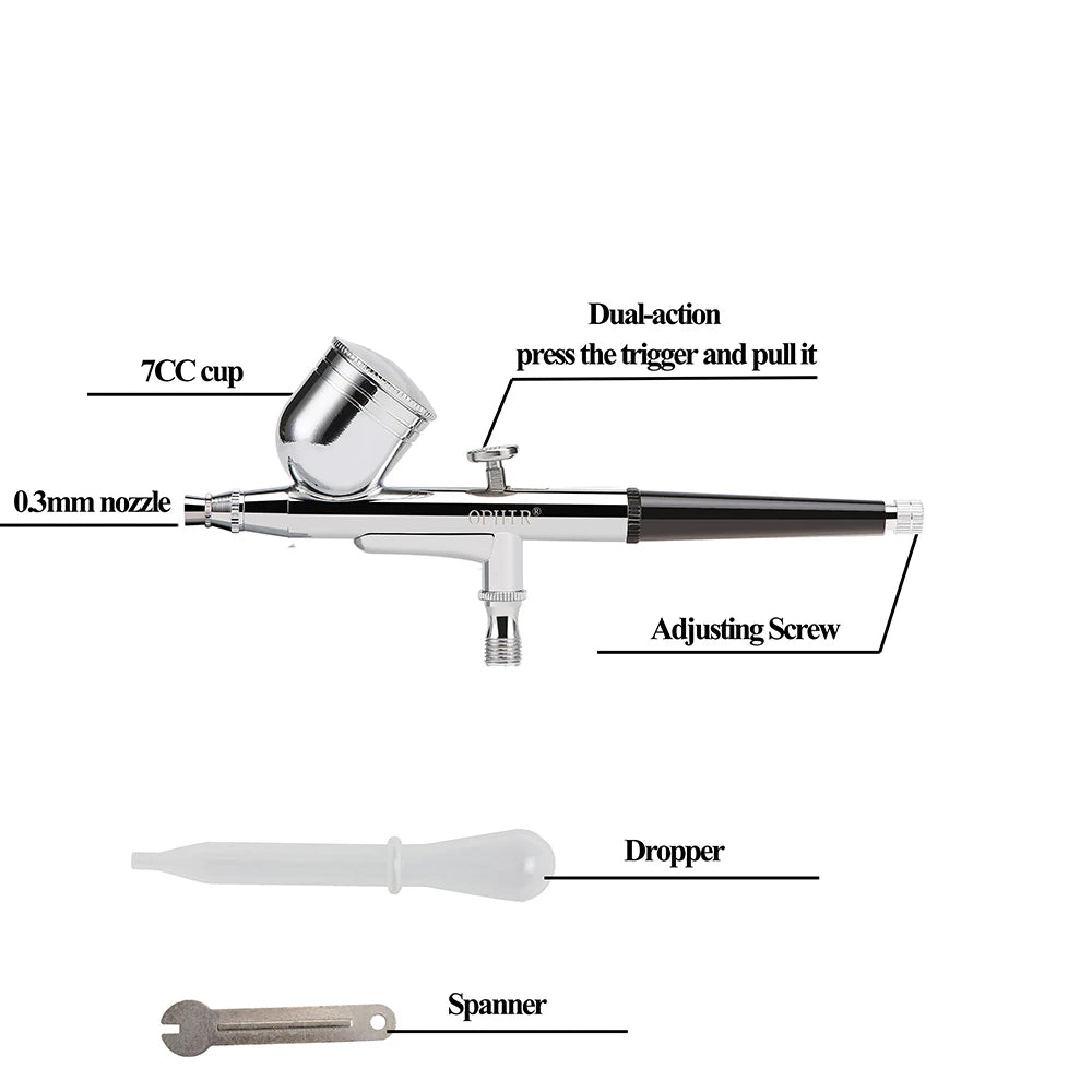 OPHIR NEW Gravity Dual-Action Airbrush Gun Kit Tank Air Compressor