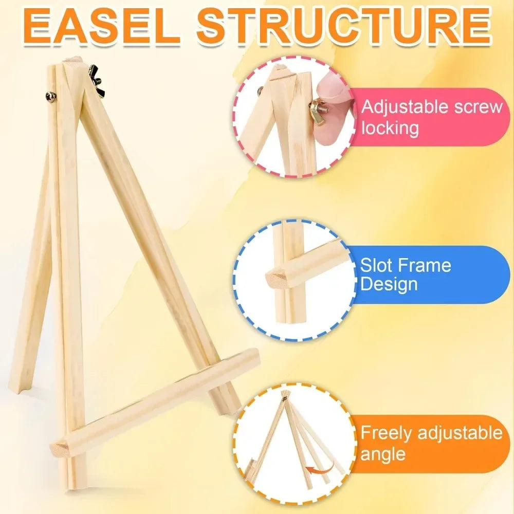 4 packs of 9-inch wooden easels, easel holders for painting canvases