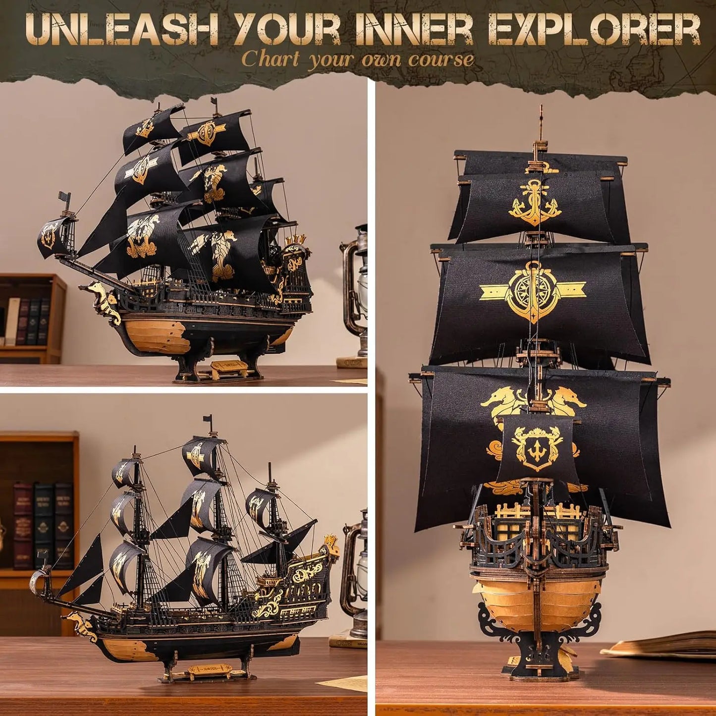 Robotime  3D Puzzle Wooden Seahouse Barque Model kits