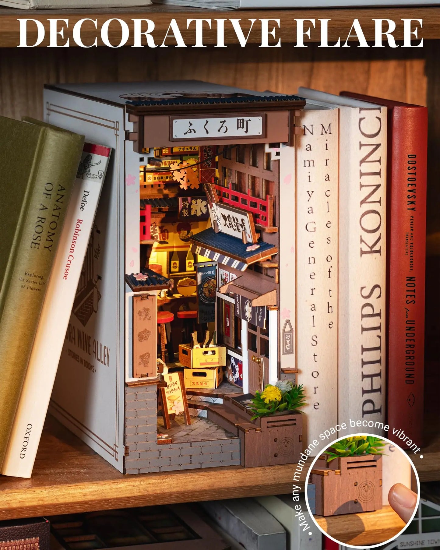 ROBOTIME Book Nook Kit DIY Miniature House   3D Wooden Puzzle Creative Decorative(TGB11) Unique Gifts for Teens&Adults (