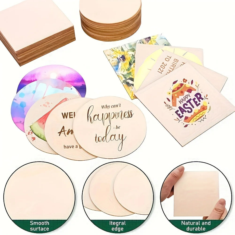 100 Pcs Wood Pieces 4 x 4 Inch Blank Wooden Slices Wood Chips for Home Decoration and DIY Crafts