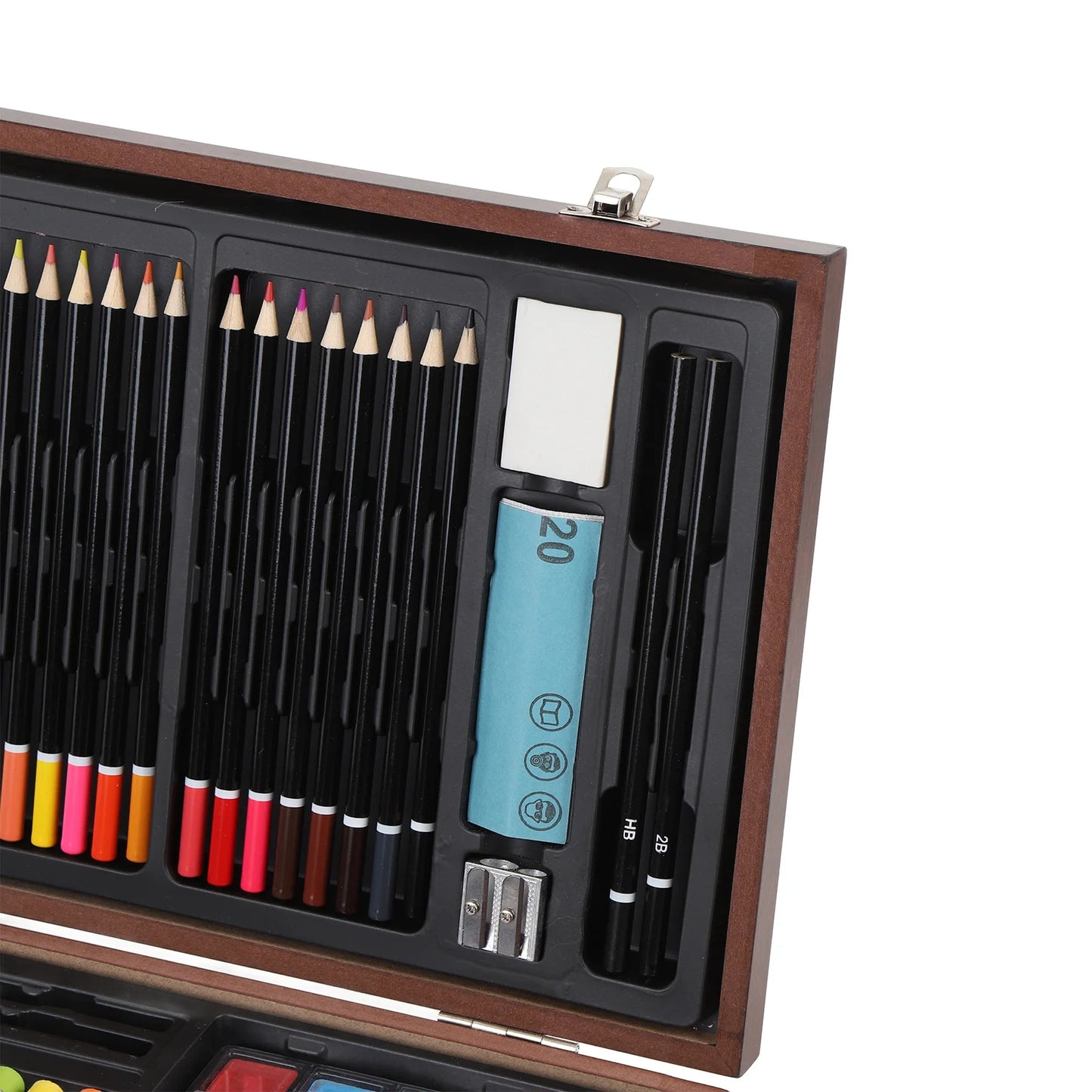 142PCS Set Wooden Art Set 24PCS Colored Pencils 24PCS Oil Pastels