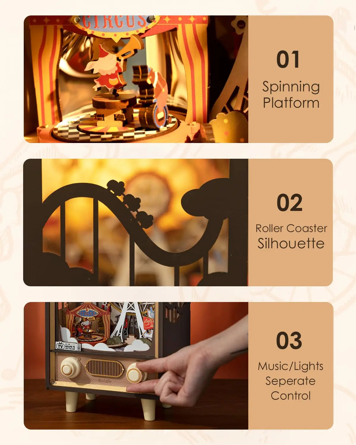 Sunset Carnival Music Boxes with Lights Ferris Wheel Home Decoration