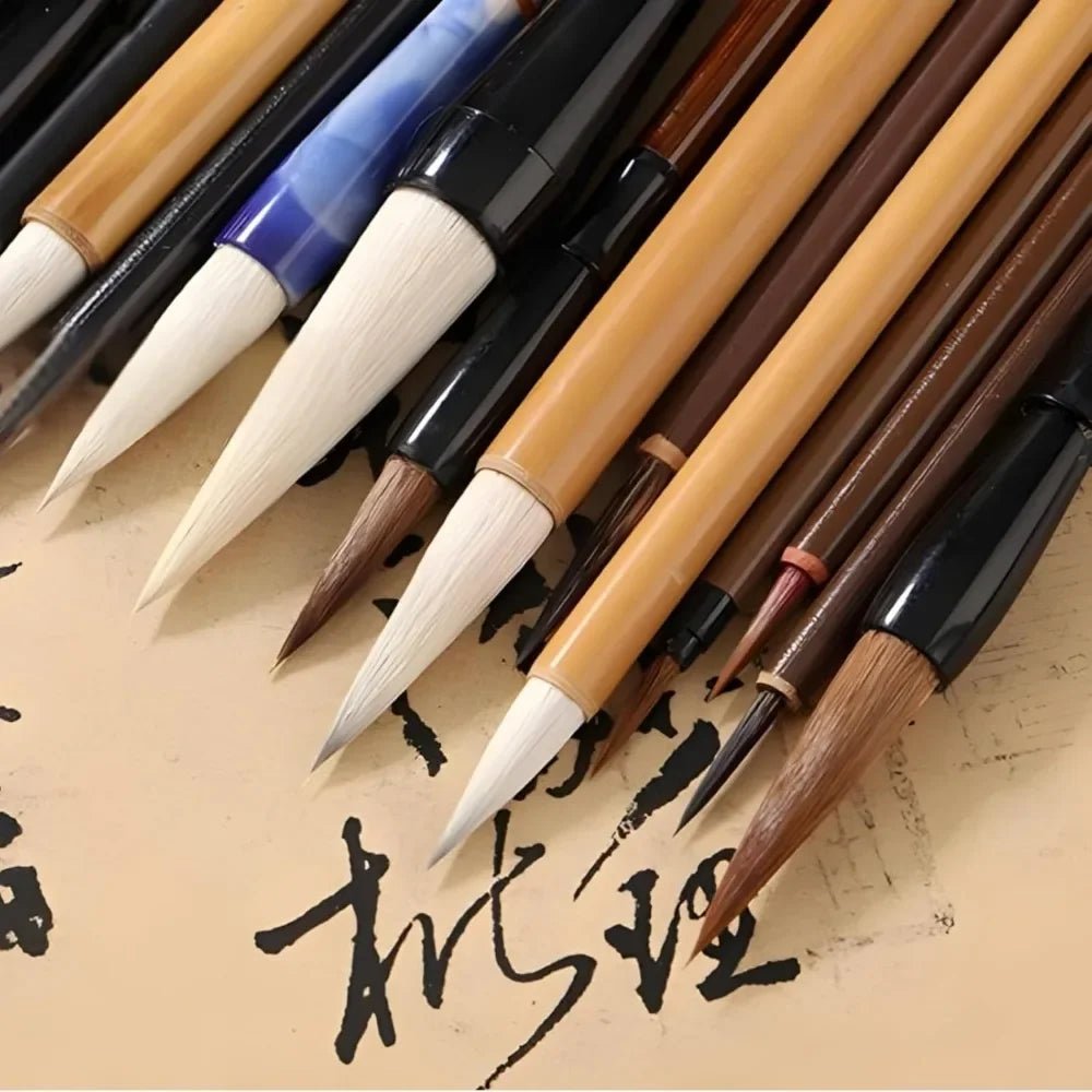 Brush set 16 pieces, rolled bamboo pen holder, strong Japanese watercolor brush