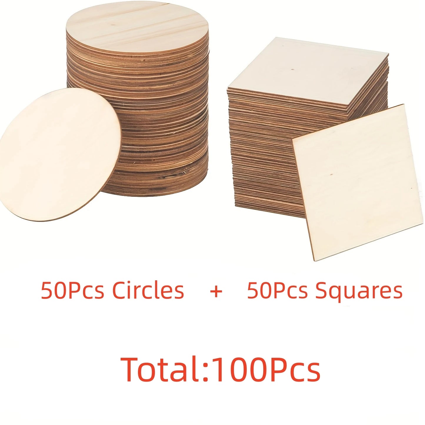 100 Pcs Wood Pieces 4 x 4 Inch Blank Wooden Slices Wood Chips for Home Decoration and DIY Crafts
