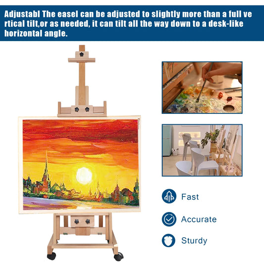 Floor Folding Sketch Easel Flat Standing Dual-Purpose, H-Frame Wood Painting Art Easel Standing