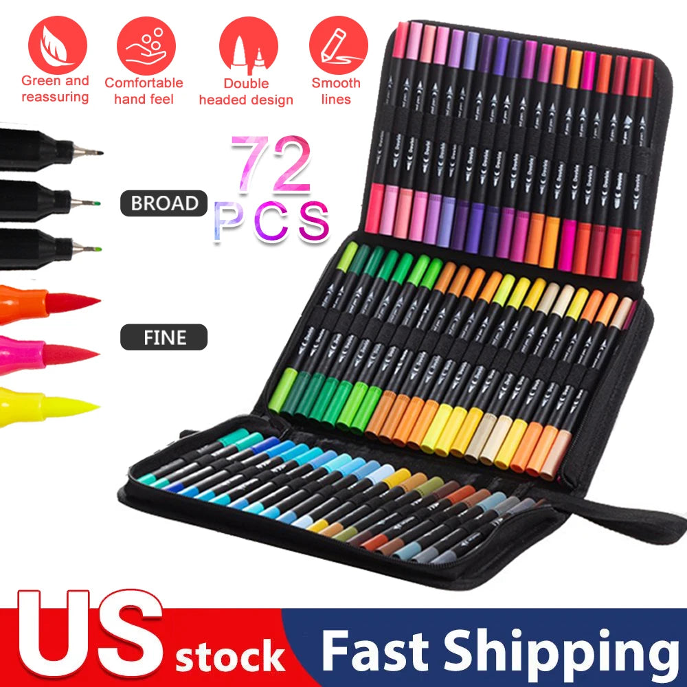 72pcs Color Double Ended Art Marker Pens Set, Suitable for Artist Fine