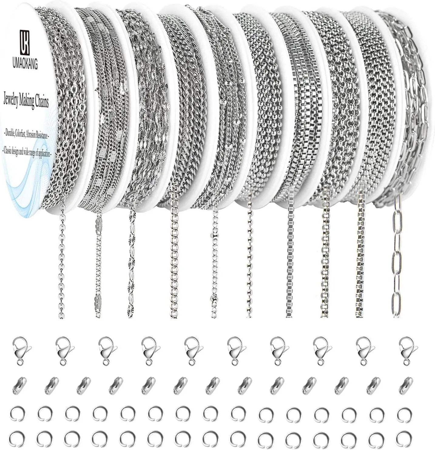 Stainless Steel Chain for Jewelry Making10 Rolls Stainless Steel Chains Bulk for Necklace Bracelet DIY Jewelry Making Supplies