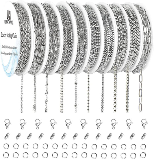 Stainless Steel Chain for Jewelry Making10 Rolls Stainless Steel Chains Bulk for Necklace Bracelet DIY Jewelry Making Supplies