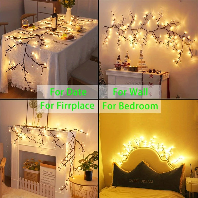 96/72-LED Flexible Willow Vine Lights - White Birch Style - 8 Mode Rattan Tree Decor for Indoor & Outdoor