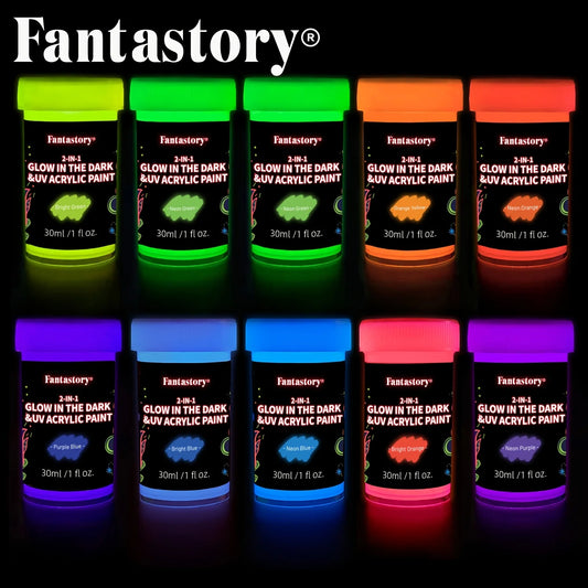 Acrylic Paint Set, 10 Neon and Glow in the Dark Colors Acrylic Paint for Wood, Drawing & Painting