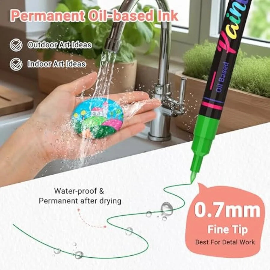 Permanent Oil Based Paint Markers: Fine Point Oil Paint Pen 12 Colors Fine Tip Waterproof