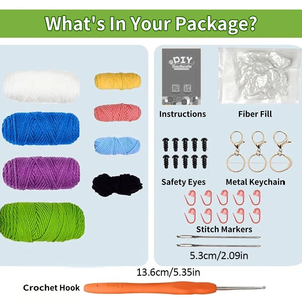Christmas Crochet Kit for Beginners, 3 Pattern Animals-Owl, Penguin, Frog, Knitting Kit for Adult Kids with Step-by-Step Video T