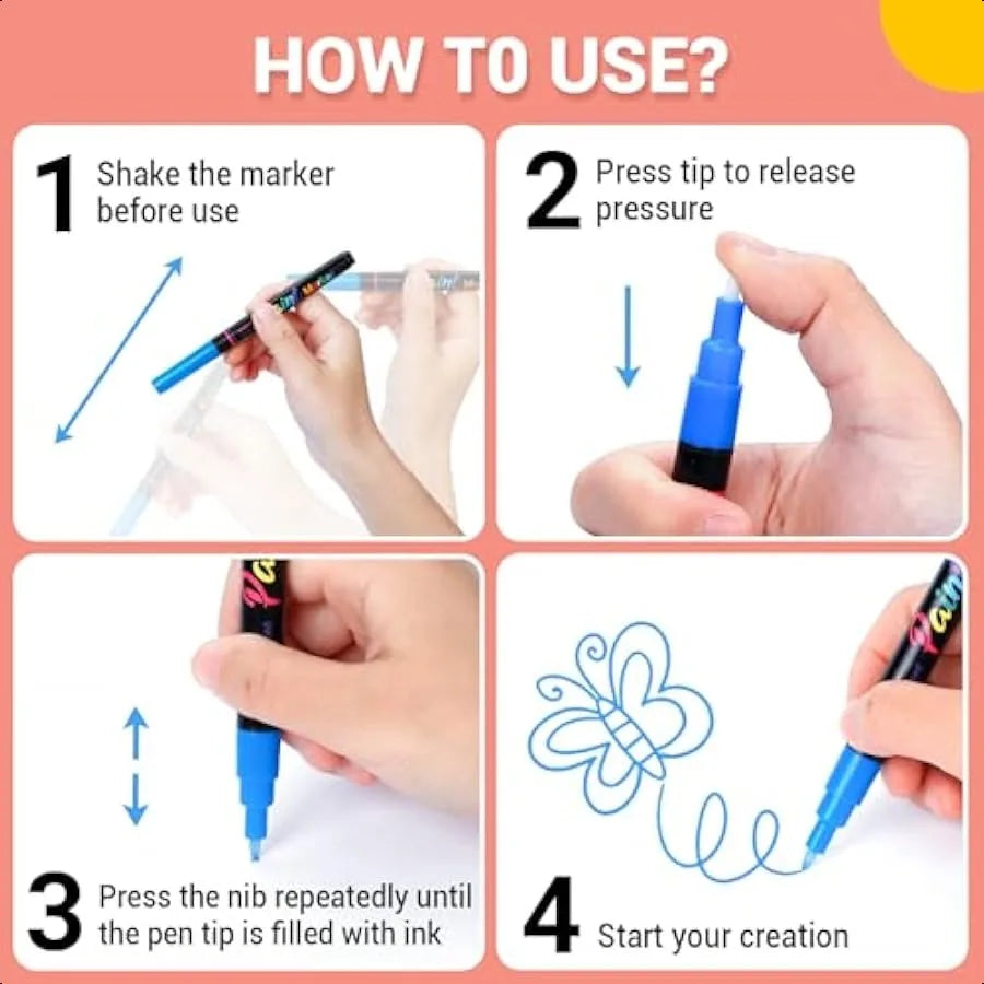 Permanent Oil Based Paint Markers: Fine Point Oil Paint Pen 12 Colors Fine Tip Waterproof