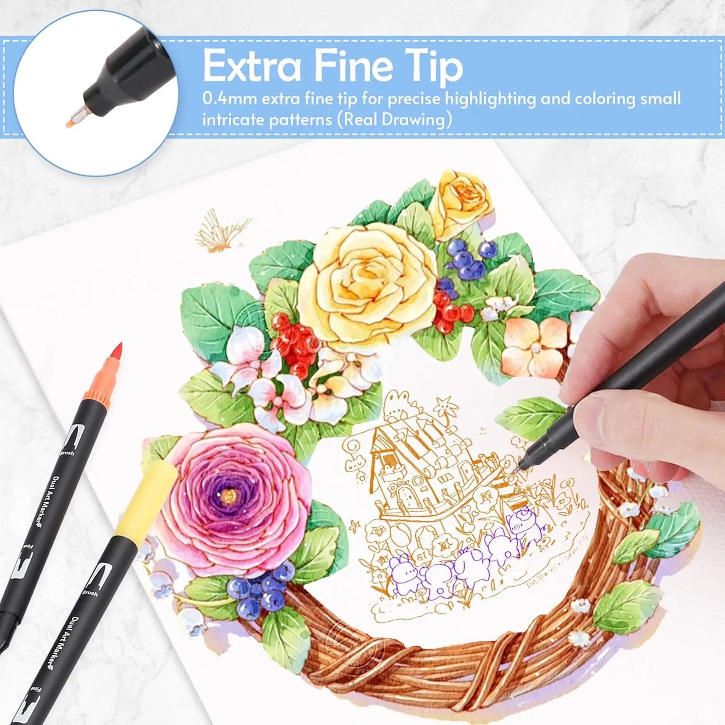 72pcs Color Double Ended Art Marker Pens Set, Suitable for Artist Fine