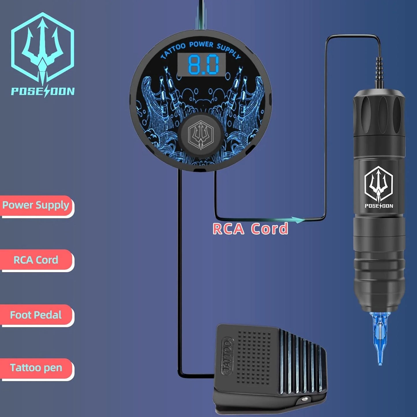 Tattoo Kit POSEIDON High Power Tattoo Pen Kit