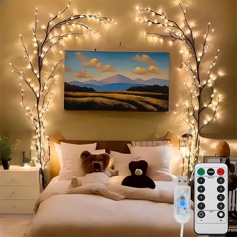 96/72-LED Flexible Willow Vine Lights - White Birch Style - 8 Mode Rattan Tree Decor for Indoor & Outdoor
