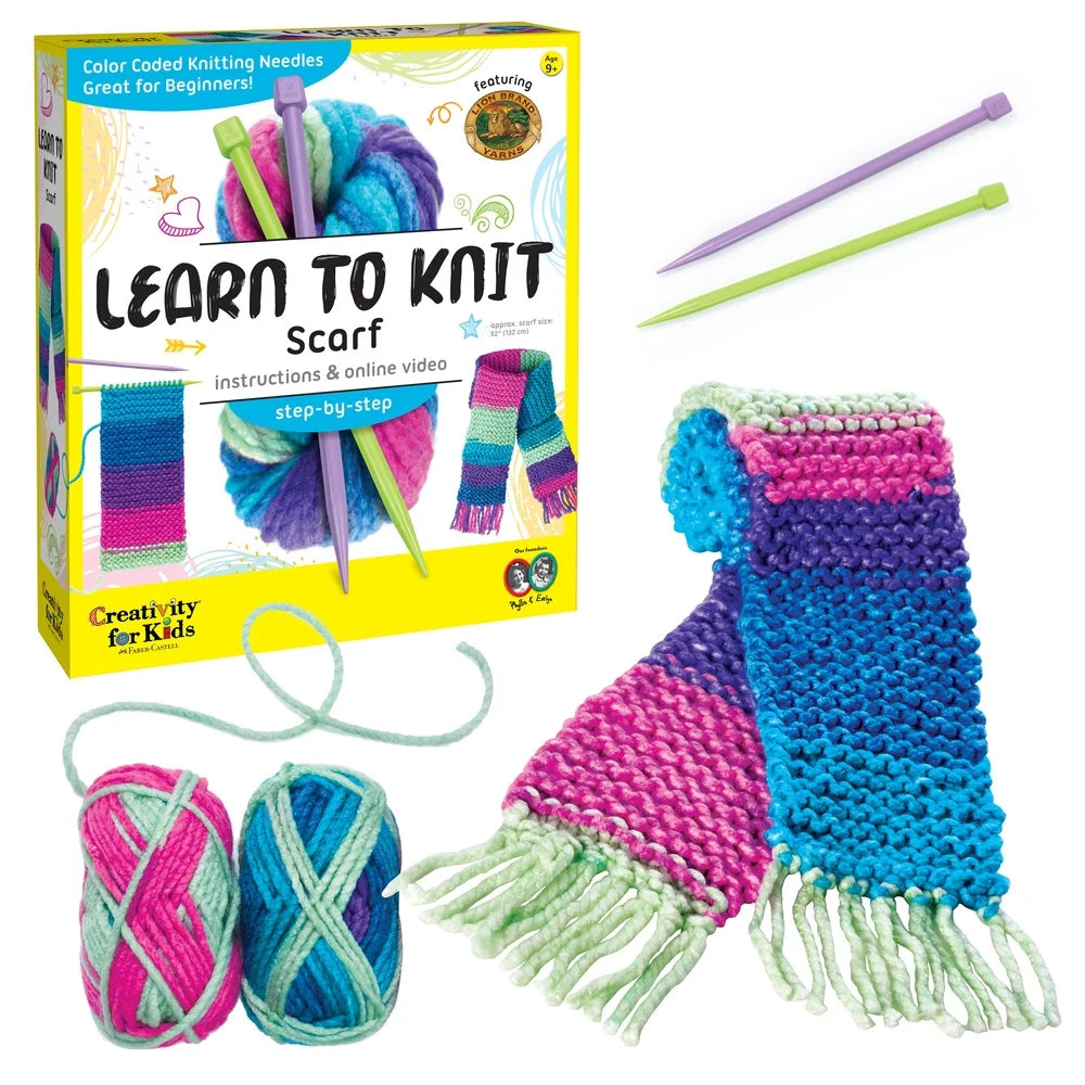 DIY Knitting Kit Kids Ages 9-12 Unisex Arts and Crafts Scarf Crafting Boosts Fine Motor Skills Creative Fun 90 Yards Yarn