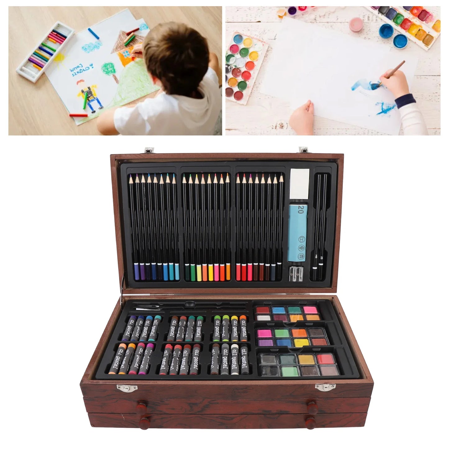 Wood Box Painting and Drawing Set 2 Artist Grade Sketchbooks Art Painting Sketching Drawing Kit