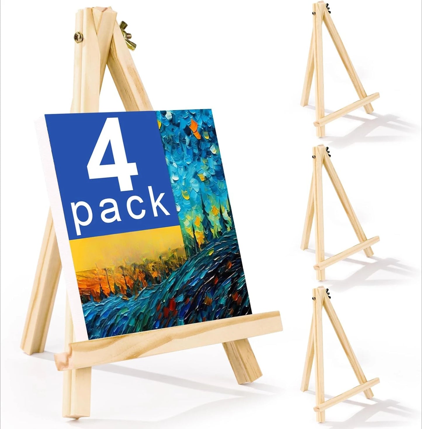 4 packs of 9-inch wooden easels, easel holders for painting canvases