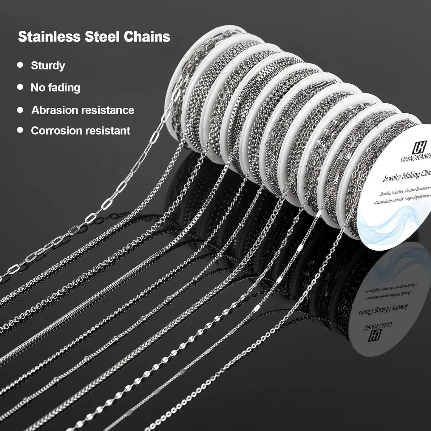 Stainless Steel Chain for Jewelry Making10 Rolls Stainless Steel Chains Bulk for Necklace Bracelet DIY Jewelry Making Supplies