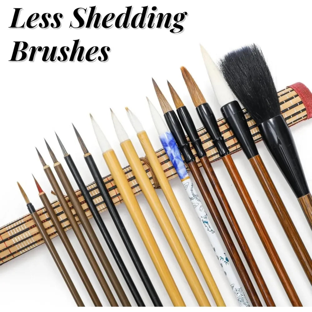 Brush set 16 pieces, rolled bamboo pen holder, strong Japanese watercolor brush