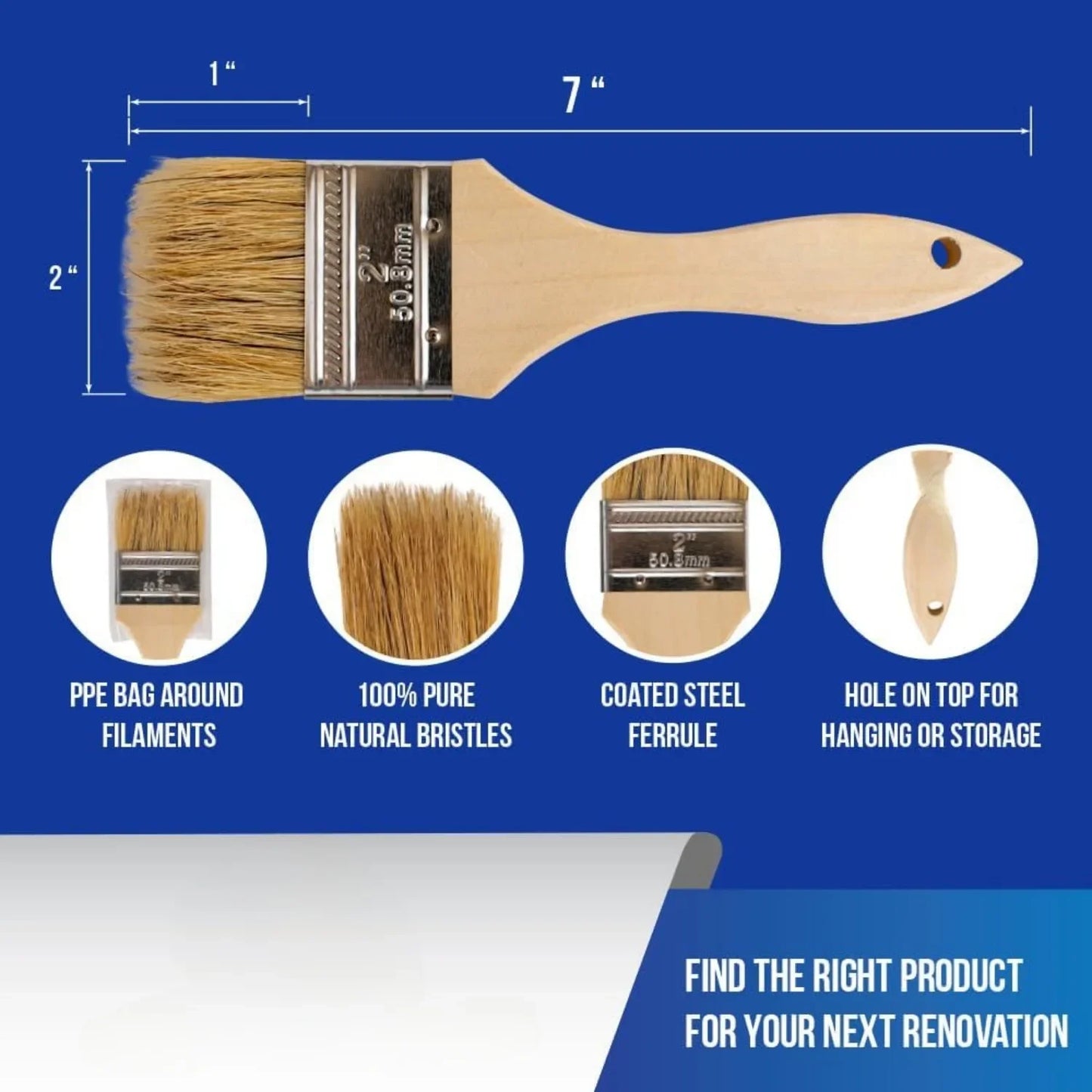 Chip Paint Brushes  2 Inch Chip Brush for Paints, Stains, Varnishes, Glues, & Gesso
