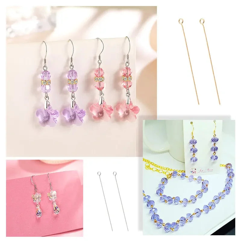 50PCS/100PCS Stainless Steel Eye Head Pins Gold Color Beads Needle Connector For Jewelry Making DIY Accessories Supplies