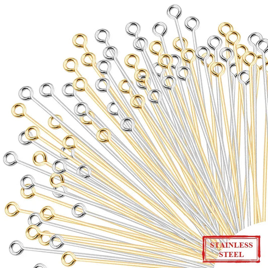 50PCS/100PCS Stainless Steel Eye Head Pins Gold Color Beads Needle Connector For Jewelry Making DIY Accessories Supplies
