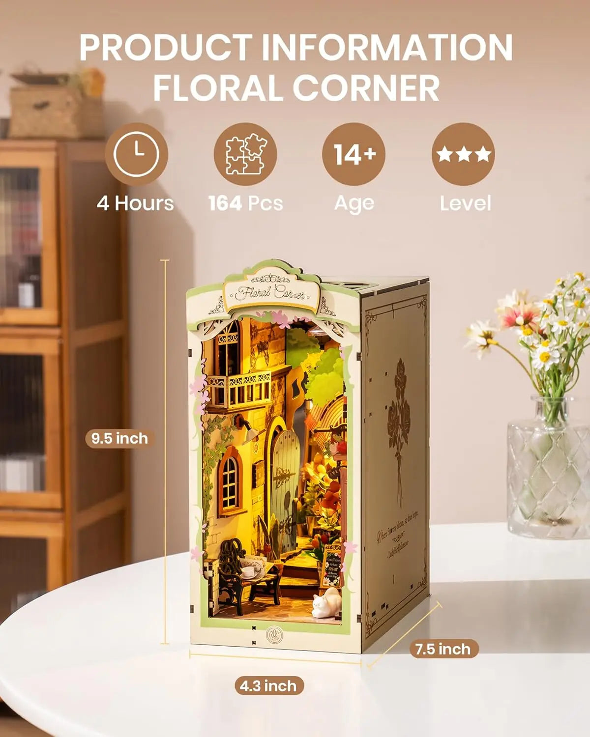LED Lights Miniature 3D Wooden Puzzle Bookend Book Shelf Decoration Gifts for Adults
