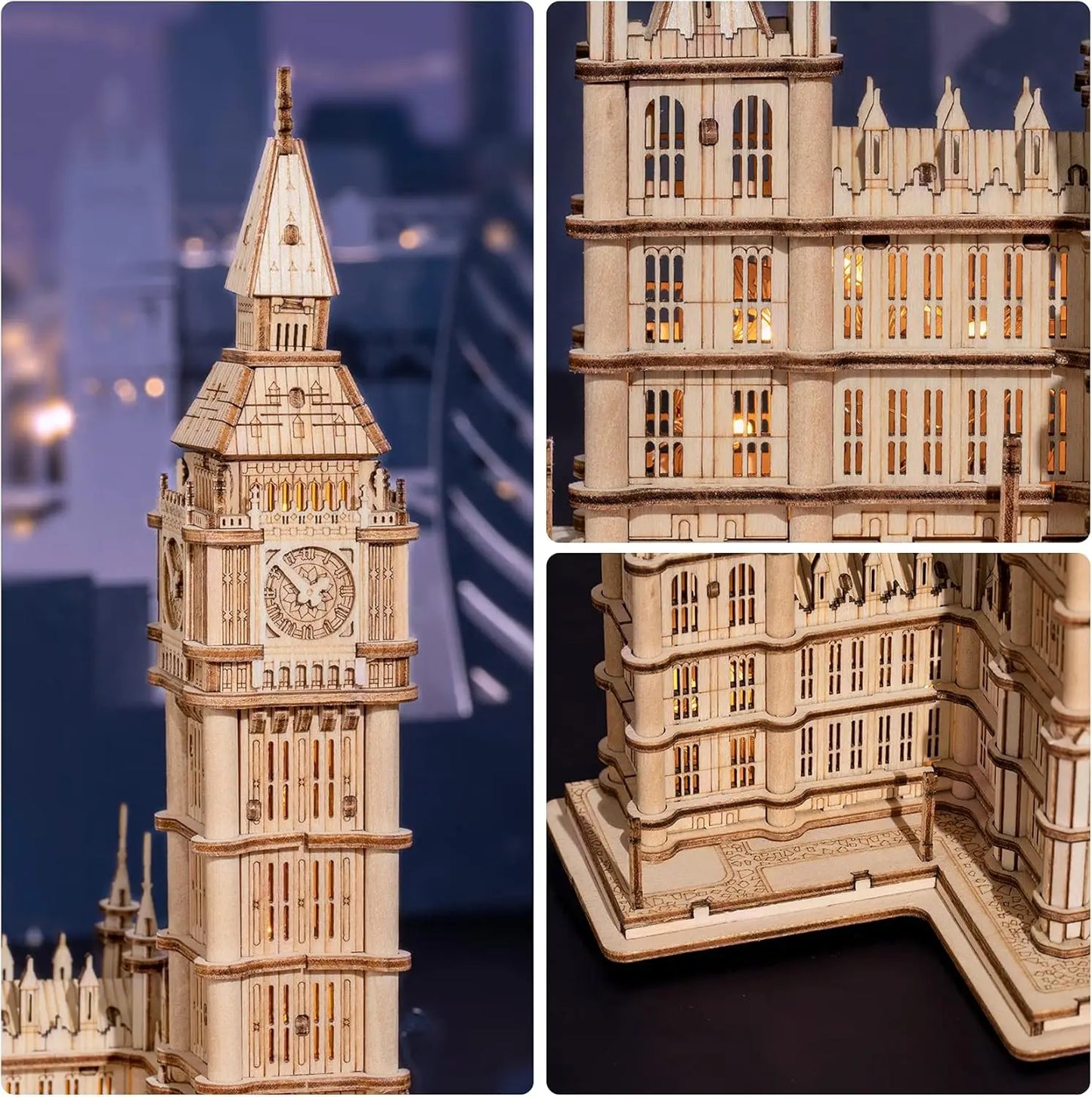 Big Ben kit 3D Puzzle Wooden DIY Construction Model Kit with LED Light for Adults Teens