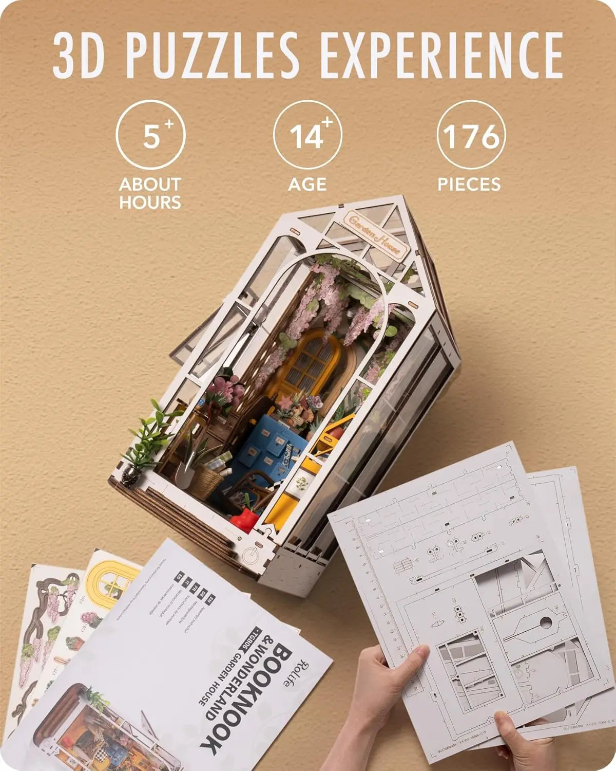 DIY Book Nook Kit Garden House Miniature Kit Creative Decorative Bookend